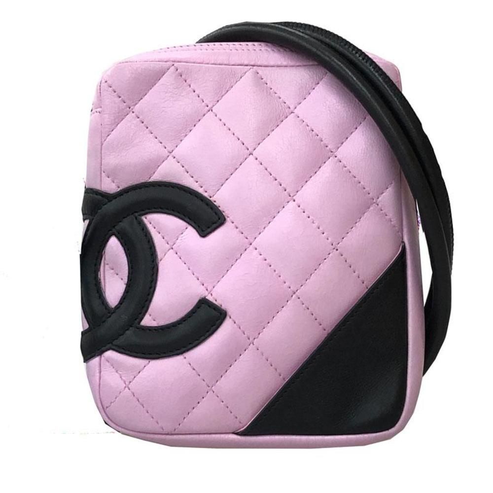 Chanel Medium Pochette Leather Pink Black Shoulder Bag